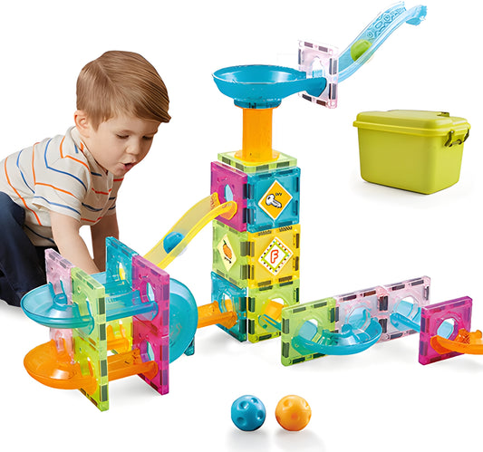 (2 Sets) Magnetic Building Blocks 47 PCS Educational Construction Playset Marble Run