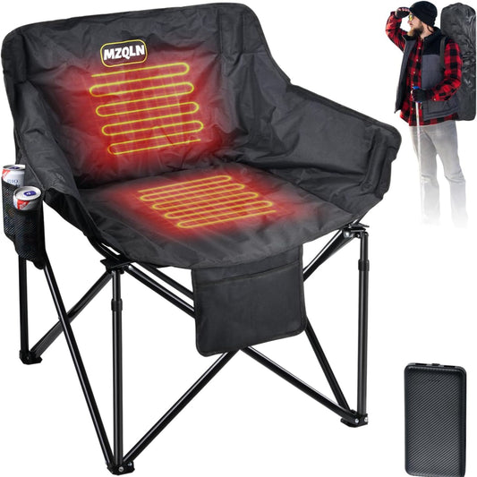 Oversized Heated Camping Chair with Battery Pack 3 Heat Levels Supports 500 lbs with Cup Holder