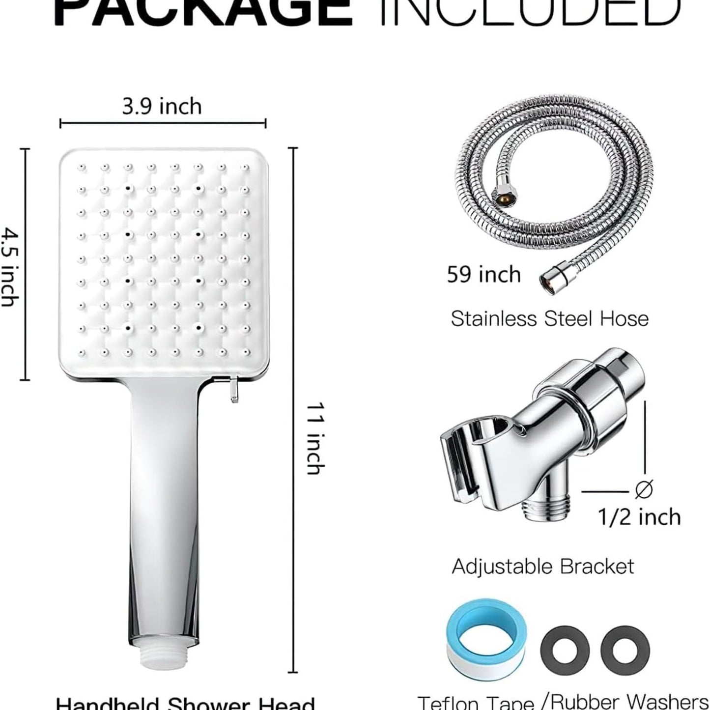 High Pressure Shower Head with Handheld 6 Settings Detachable shower head with hose Chrome