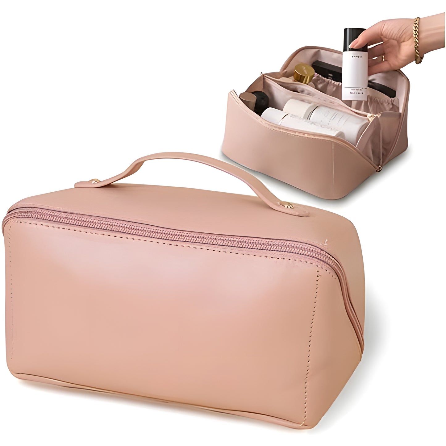 Large Capacity Travel Cosmetic Case with Handle and Divider