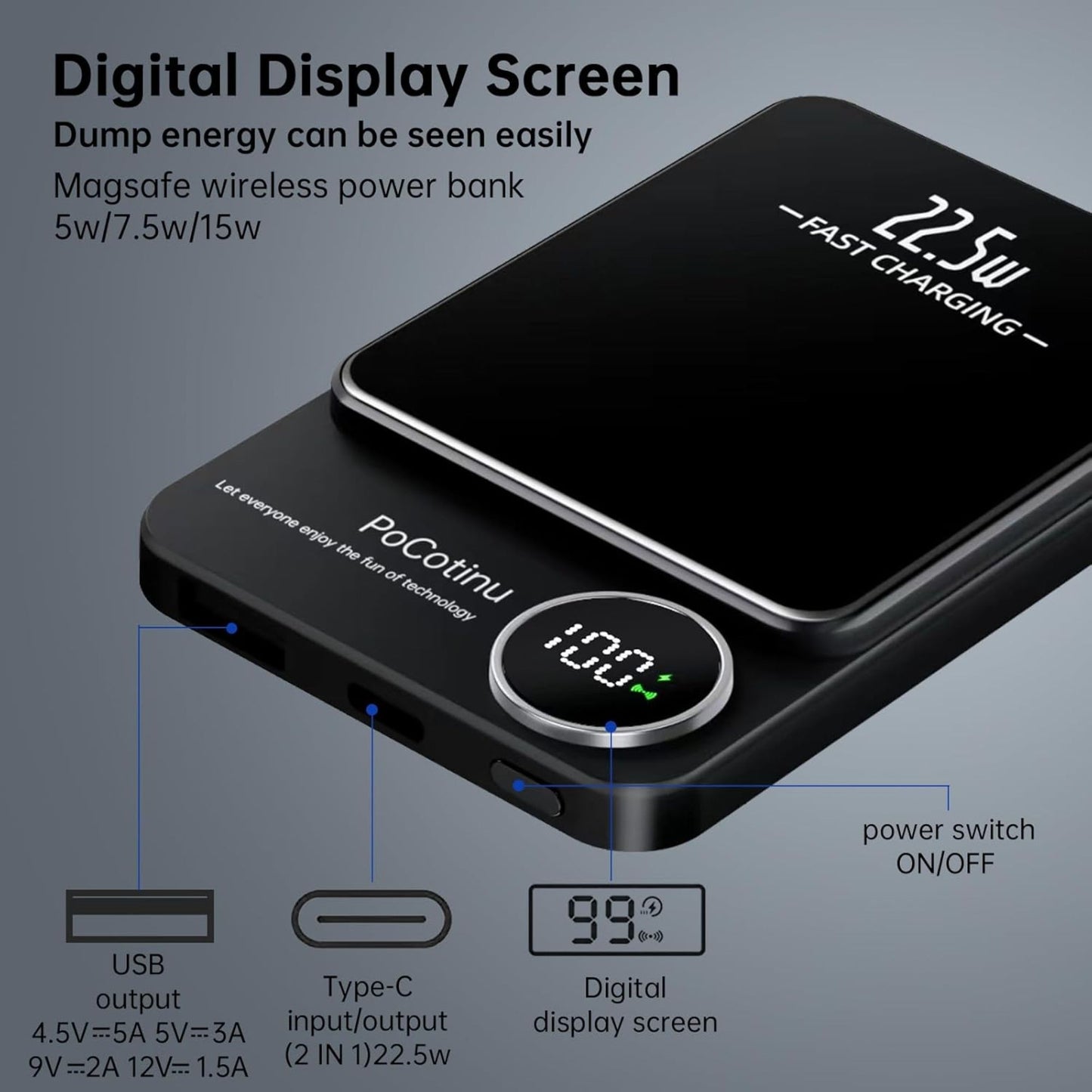 PoCotinu™ Magnetic Power Bank 5,000mAh,Black