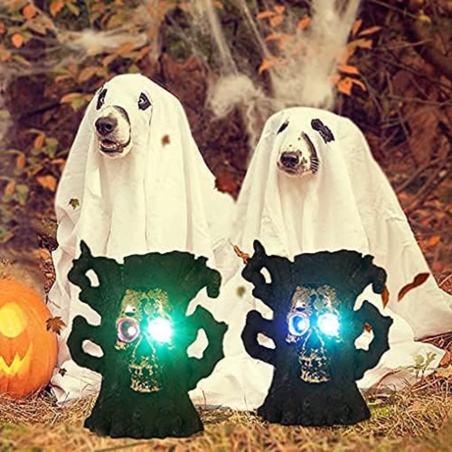 (A Pair) Halloween Withered Tree Decor Statue Light Night Light Outdoor