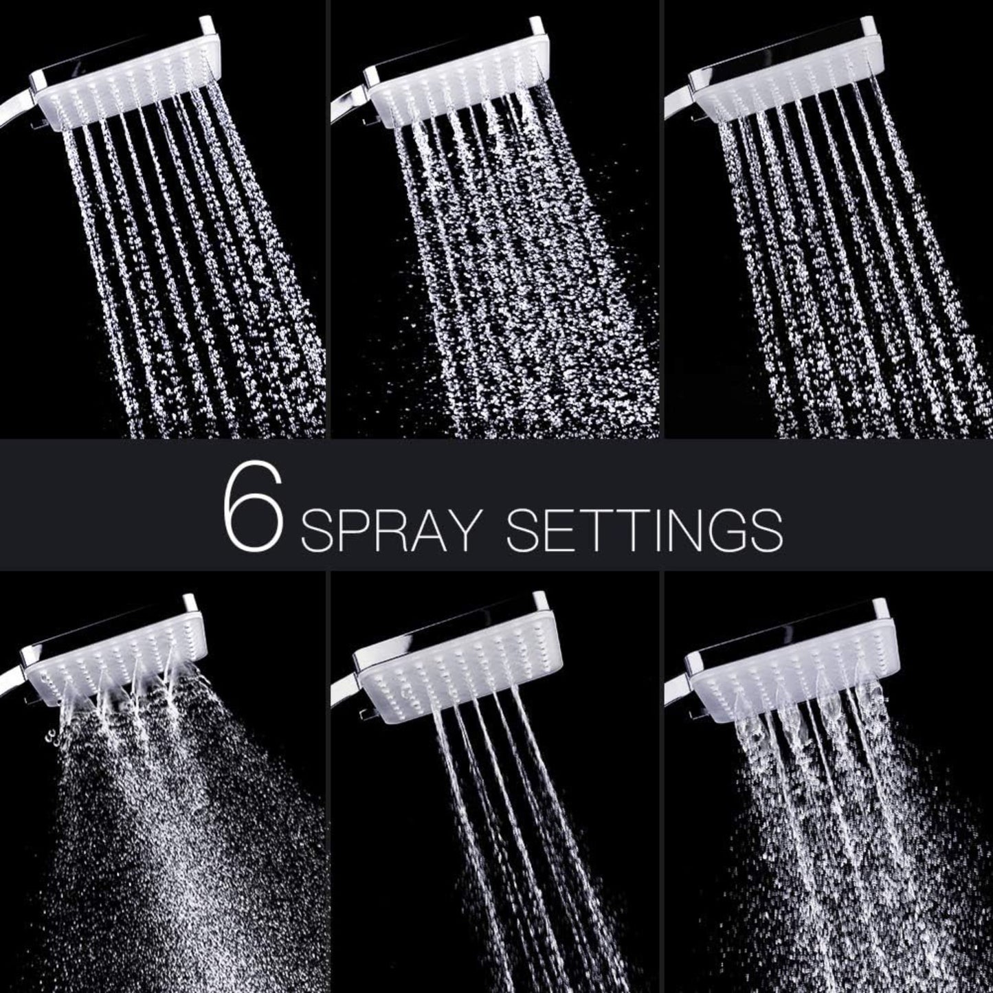 High Pressure Shower Head with Handheld 6 Settings Detachable shower head with hose Chrome