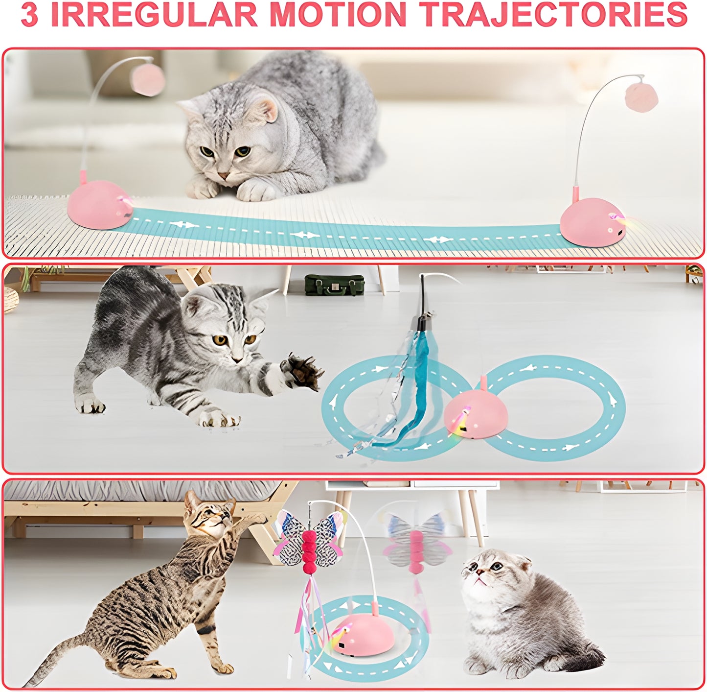 3-in-1 Interactive Cat Toy USB Rechargeable Power Teasing automatic rotation car