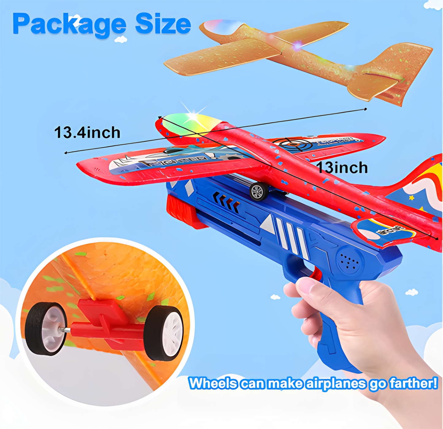 Airplane Launcher Toy 12.6" Foam Glider Led Plane, 2 Flight Mode, 3 planes Flying Toys