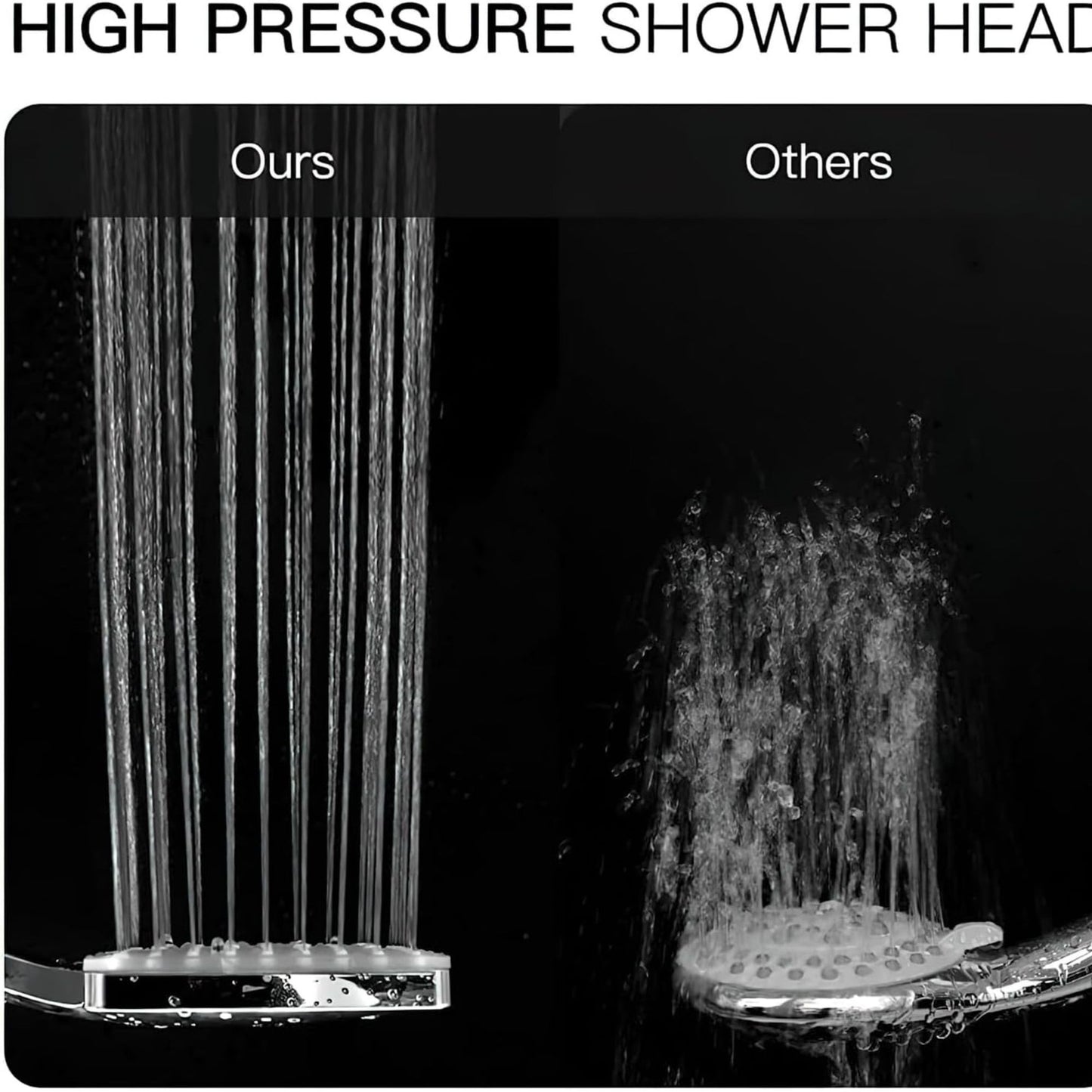 High Pressure Shower Head with Handheld 6 Settings Detachable shower head with hose Chrome