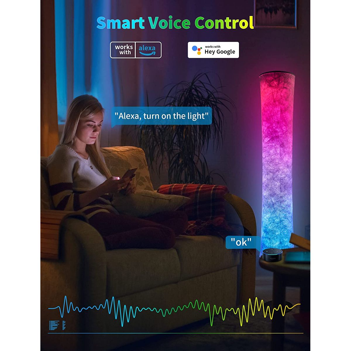 Alexa Google App Control DIY Mode Music Sync RGB Floor Lamp