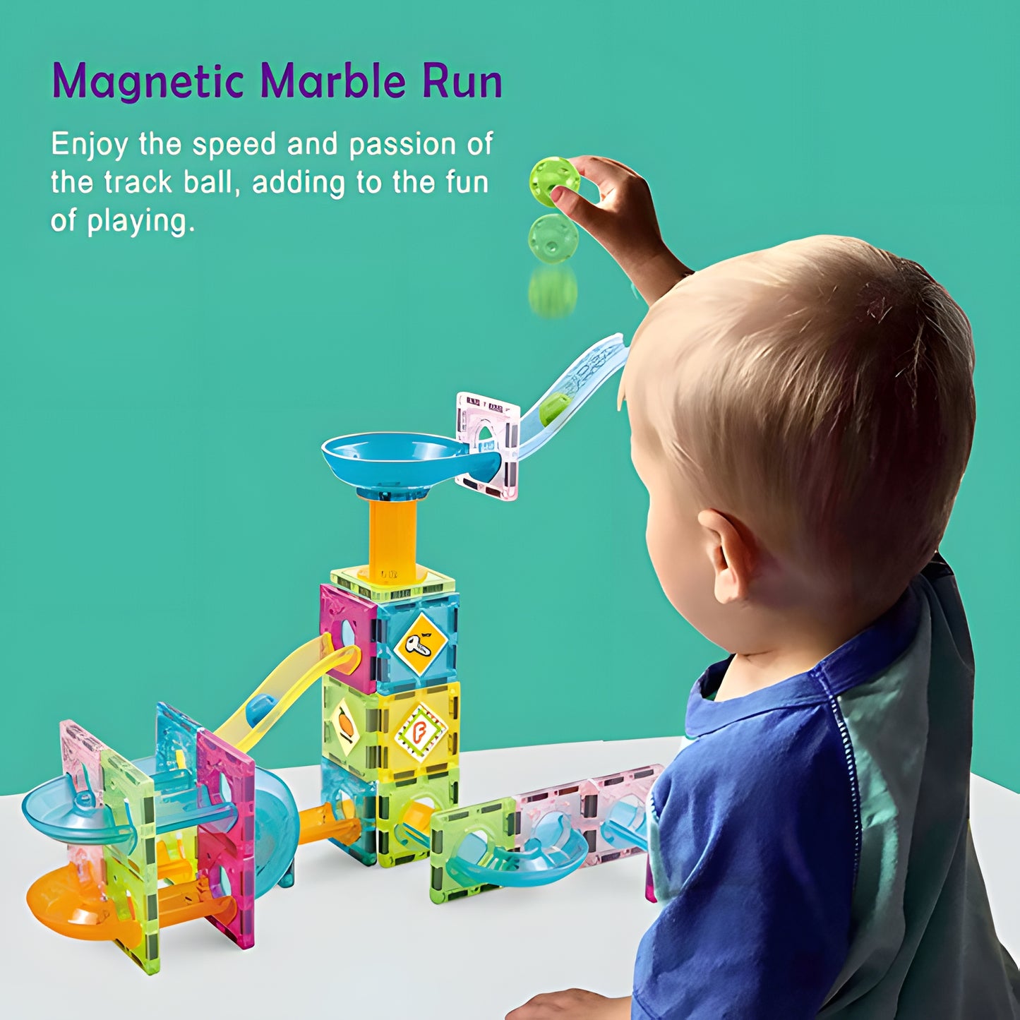 (2 Sets) Magnetic Building Blocks 47 PCS Educational Construction Playset Marble Run