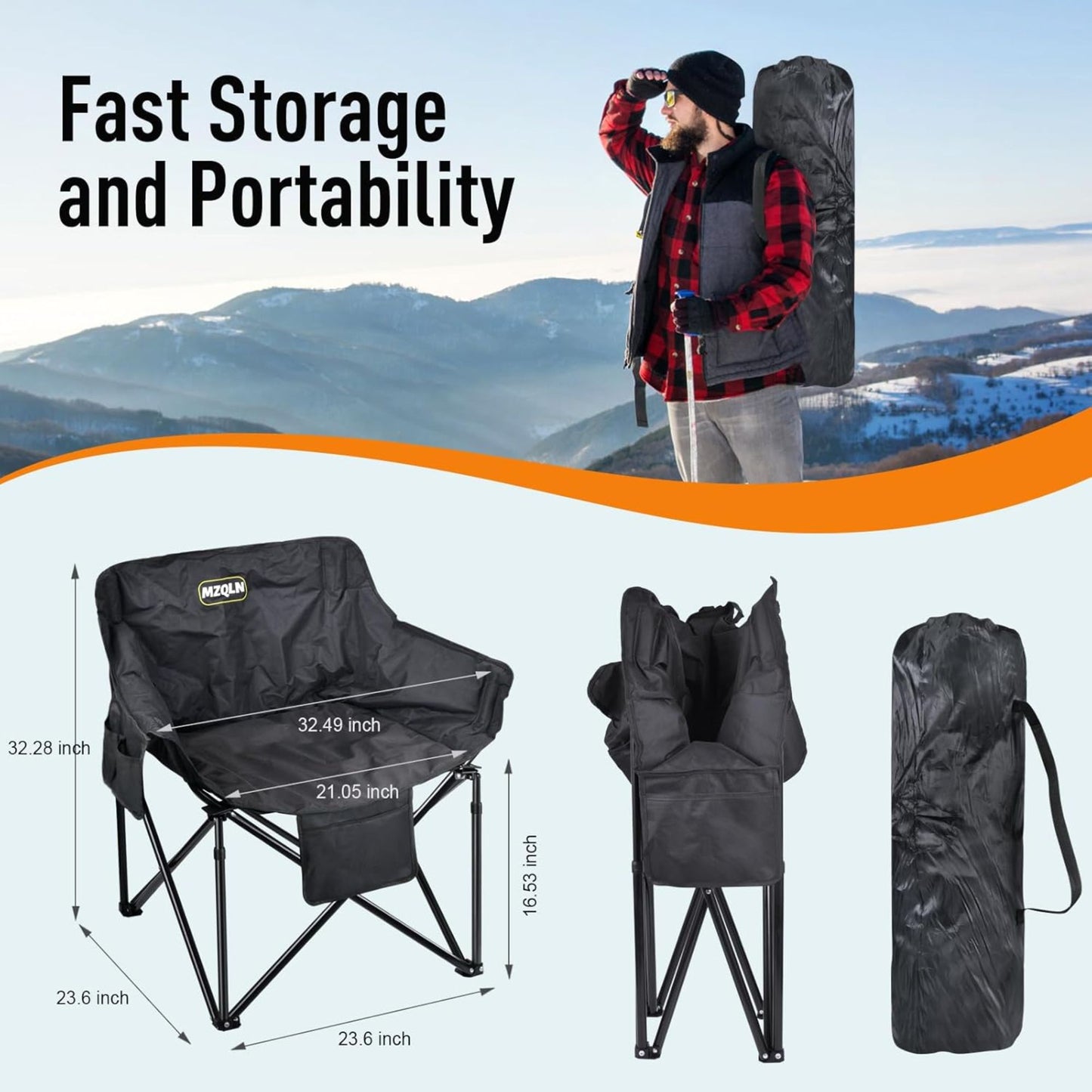 Oversized Heated Camping Chair with Battery Pack 3 Heat Levels Supports 500 lbs with Cup Holder