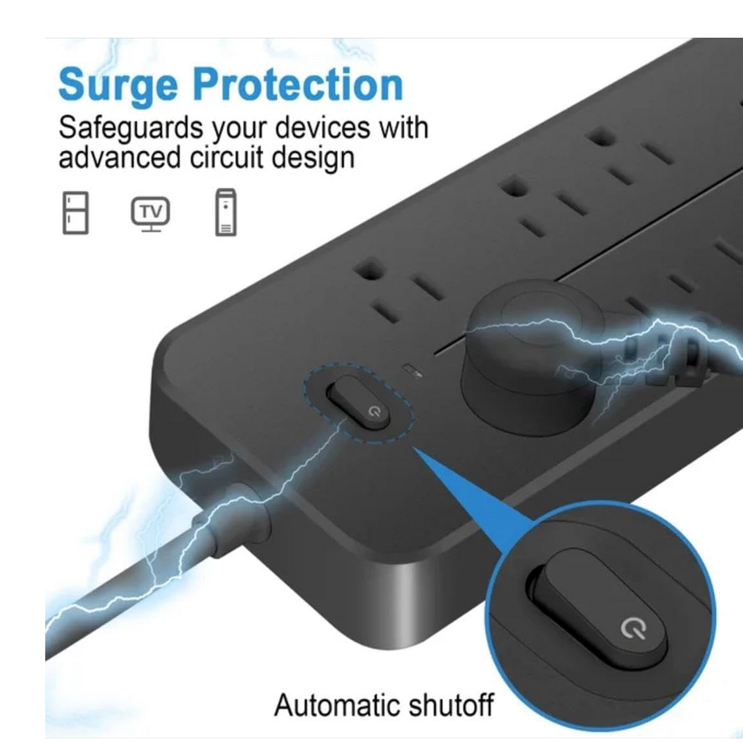 WOWMTN Power Strip Surge Protector Plug with 6 AC Outlets + 4 USB