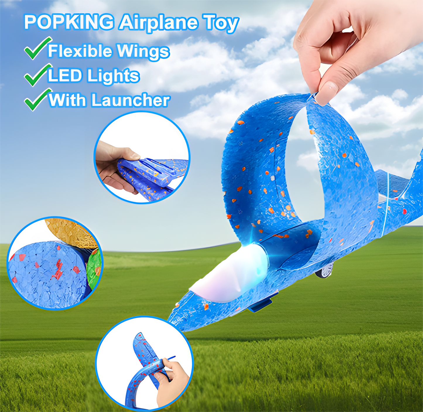 Airplane Launcher Toy 12.6" Foam Glider Led Plane, 2 Flight Mode, 3 planes Flying Toys