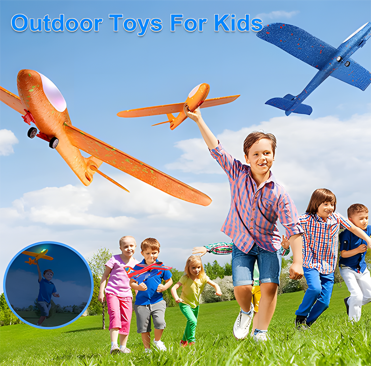 Airplane Launcher Toy 12.6" Foam Glider Led Plane, 2 Flight Mode, 3 planes Flying Toys