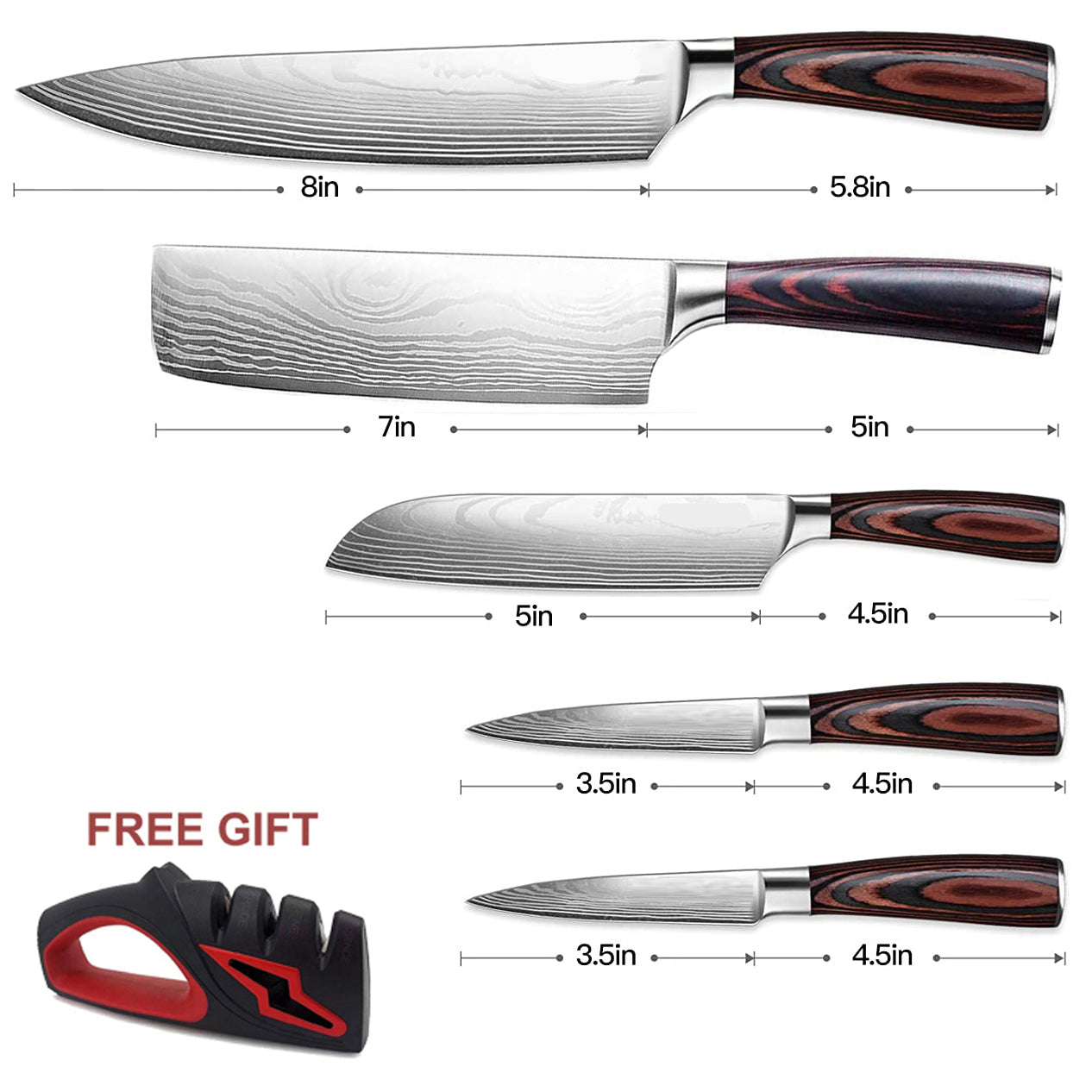 WOWMTN Professional High Carbon Steel Ultra Sharp Knife Set