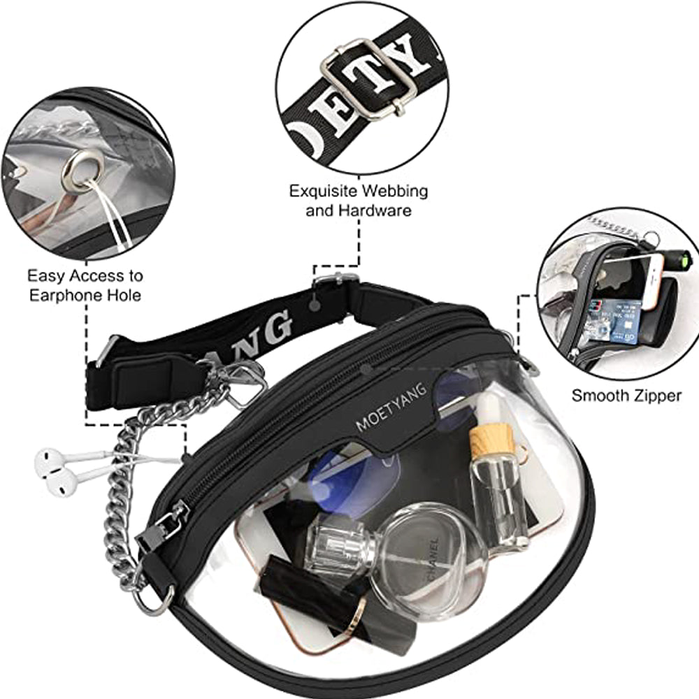 WOWMTN Fanny Pack Black MOETYANG Clear Purse for Women, Crossbody Handbag Cute, Small See Through Bag Clutch