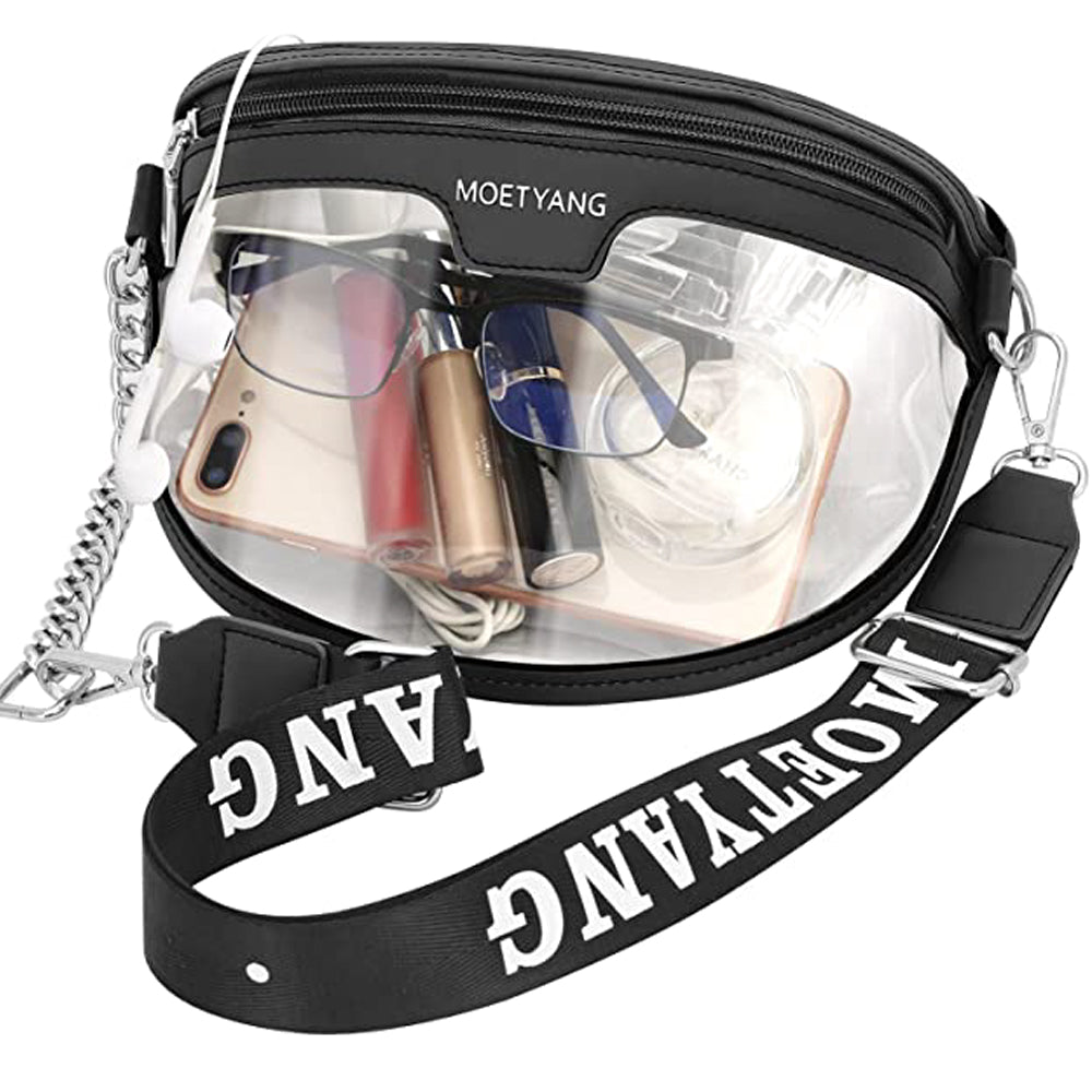 WOWMTN Fanny Pack Black MOETYANG Clear Purse for Women, Crossbody Handbag Cute, Small See Through Bag Clutch