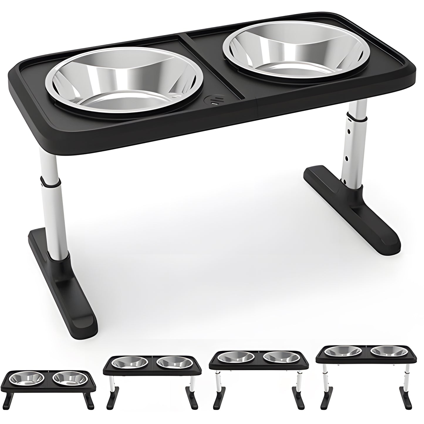 WOWMTN Adjustable Height Raised Pet Stand Feeder with 2 Stainless Steel Bowls