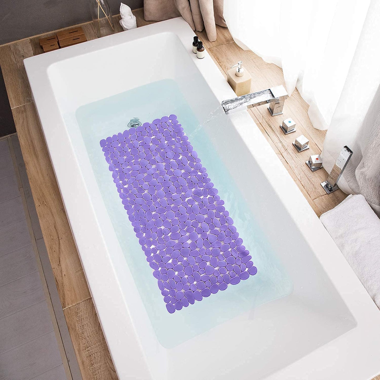 WOWMTN Bathtub Pebble 35x16 Machine Washable with Suction Cups Latex Free Safe Tub