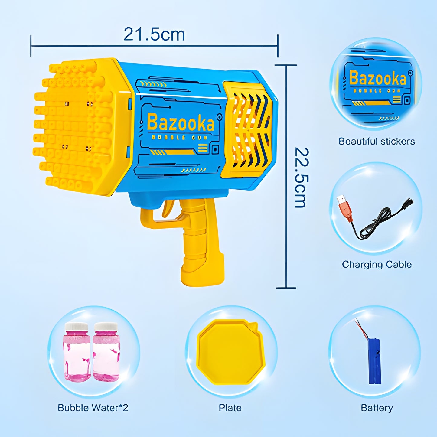 WOWMTN Bazooka Bubble Machine with Rechargeable Battery and Bubble Solution