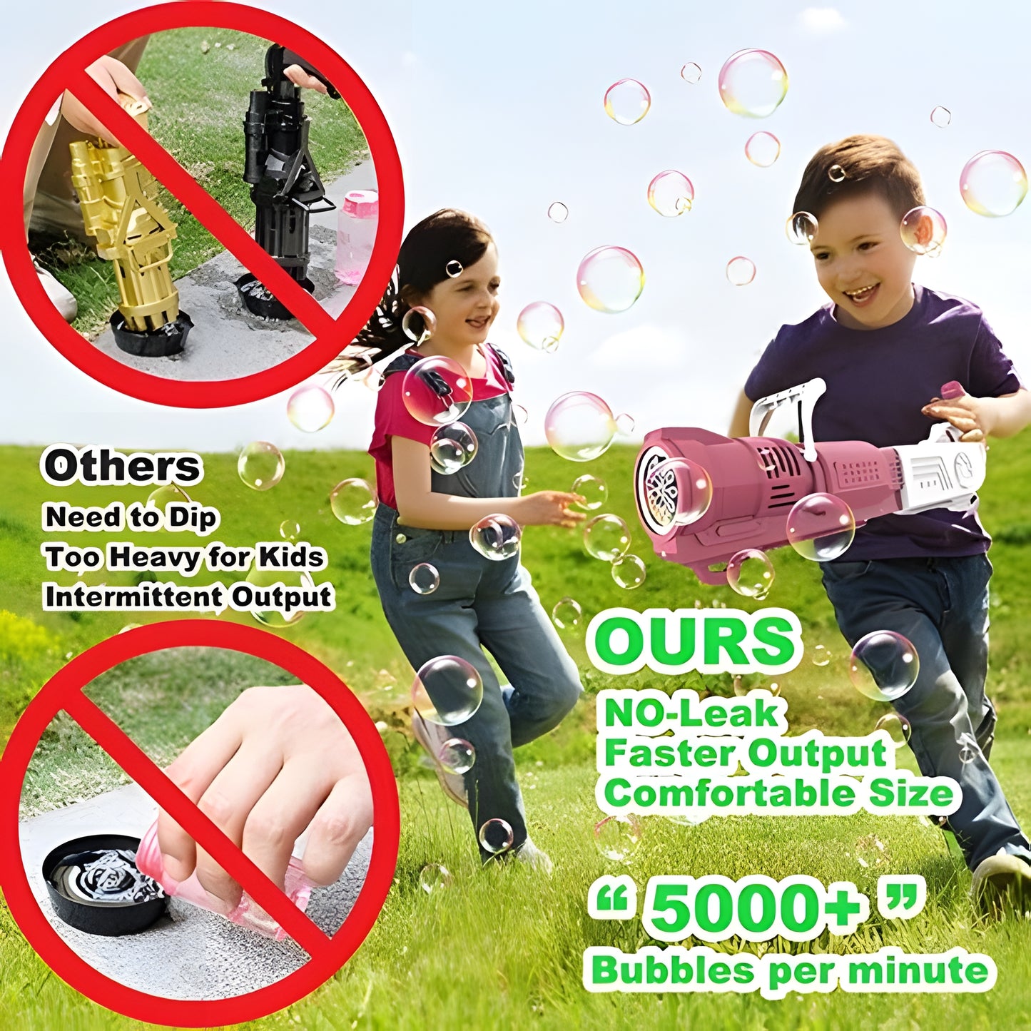 WOWMTN Bubble Gun with 10 Bubble Holes with Light, Gift for Birthday & Wedding & Christmas & Party Favors