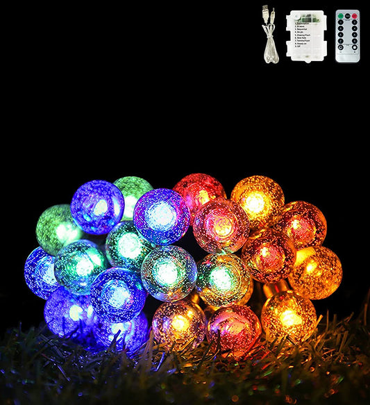 WOWMTN 40Ft Multicolor String Globe Light Outdoor LED with Remote Control Battery Opera