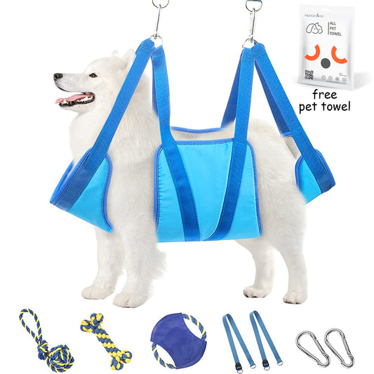 WOWMTN Pet Groom Hammock with toys Harness for Cats & Dogs, Dog Sling for Grooming