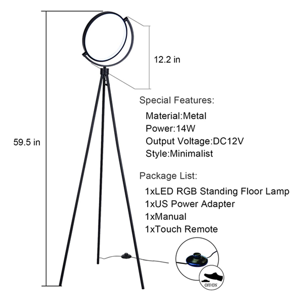 WOWMTN RGB Modern LED Tripod Ring Standing Floor Lamp