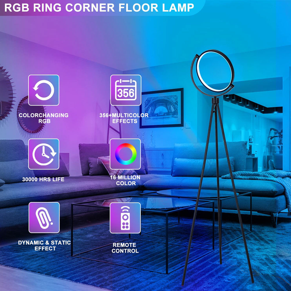 WOWMTN RGB Modern LED Tripod Ring Standing Floor Lamp